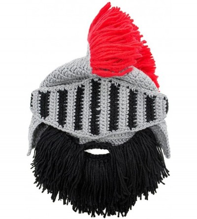 Skullies & Beanies Knight Beard Beanie - Funny Knitted Helmet and Fake Beard and Visor - Black - C711HYIXMO9 $40.07