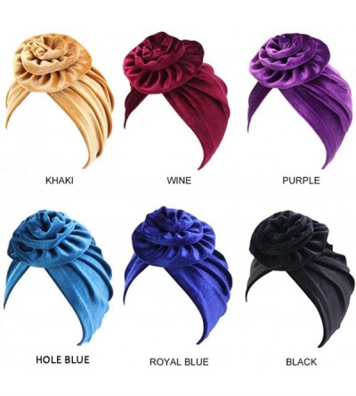 Skullies & Beanies New Women's Velvet Flower Turban Headband Beanie Pre-Tied Bonnet Chemo Cap Hair Loss Hat Warm for Winter -...