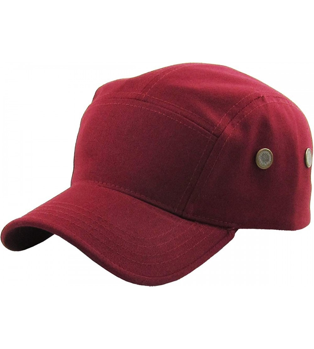 Baseball Caps Five Panel Solid Color Unisex Adjustable Army Military Cadet Cap - Burgundy - CD1880LQUH6 $9.21