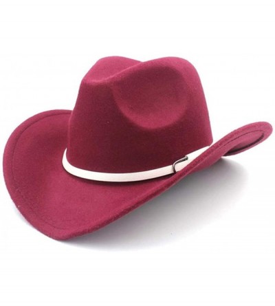 Cowboy Hats Wool Blend Wide Brim Western Cowboy Hat Cowgirl Jazz Cap White Leather Belt - Wine Red - C318IIZ007K $29.65