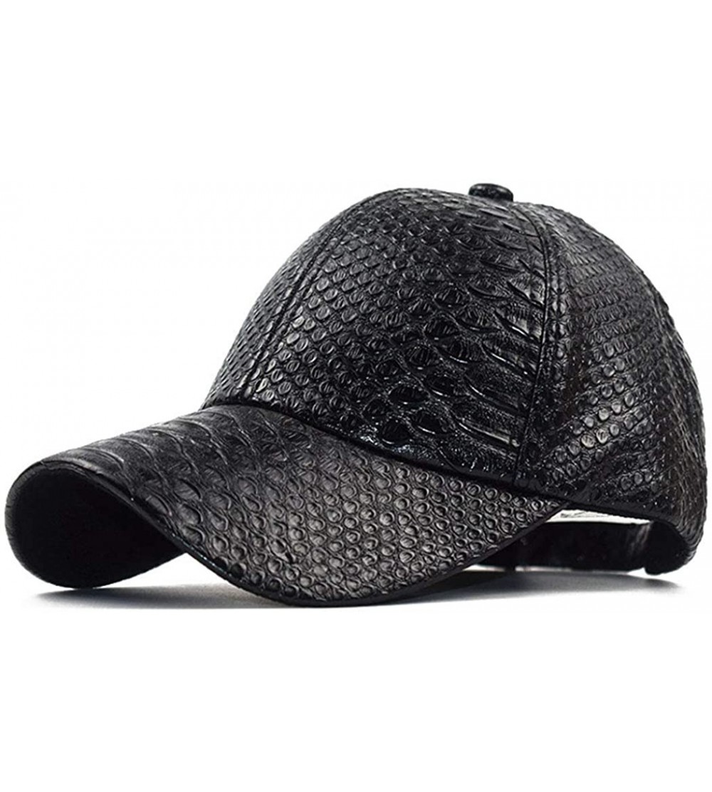 Baseball Caps Snakeskin-Leather Baseball-Cap Unisex Casual-Dad-Hat Adjustable Snapback for Women Men - Black - CA18XIZISXD $1...