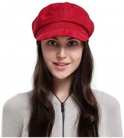 Berets Newsboy Cabbie Beret Cap for Women Beret Visor Bill Hat - Red - CE12MYDVXGF $9.67