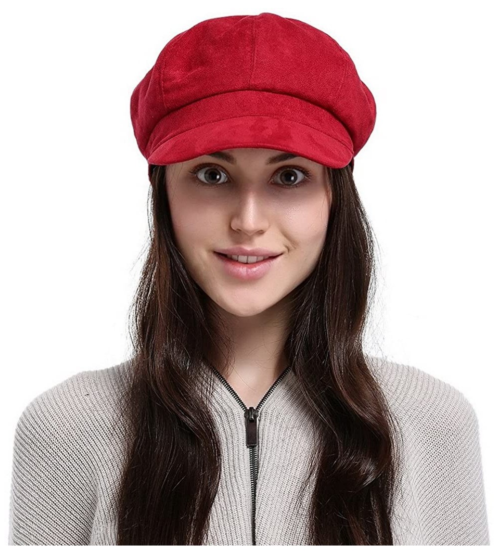 Berets Newsboy Cabbie Beret Cap for Women Beret Visor Bill Hat - Red - CE12MYDVXGF $9.67