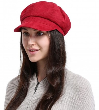 Berets Newsboy Cabbie Beret Cap for Women Beret Visor Bill Hat - Red - CE12MYDVXGF $9.67