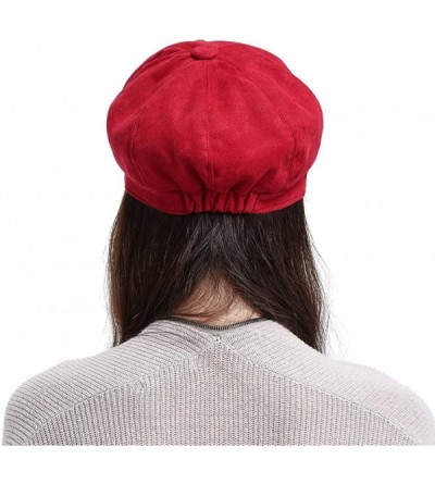 Berets Newsboy Cabbie Beret Cap for Women Beret Visor Bill Hat - Red - CE12MYDVXGF $9.67