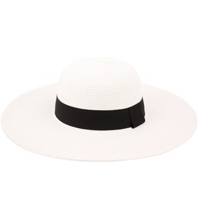 Sun Hats Womens UPF50 Foldable Summer Sun Beach Straw Hats Wide Brim with Adjustable Drawstring - White - C918DQ245QD $18.77