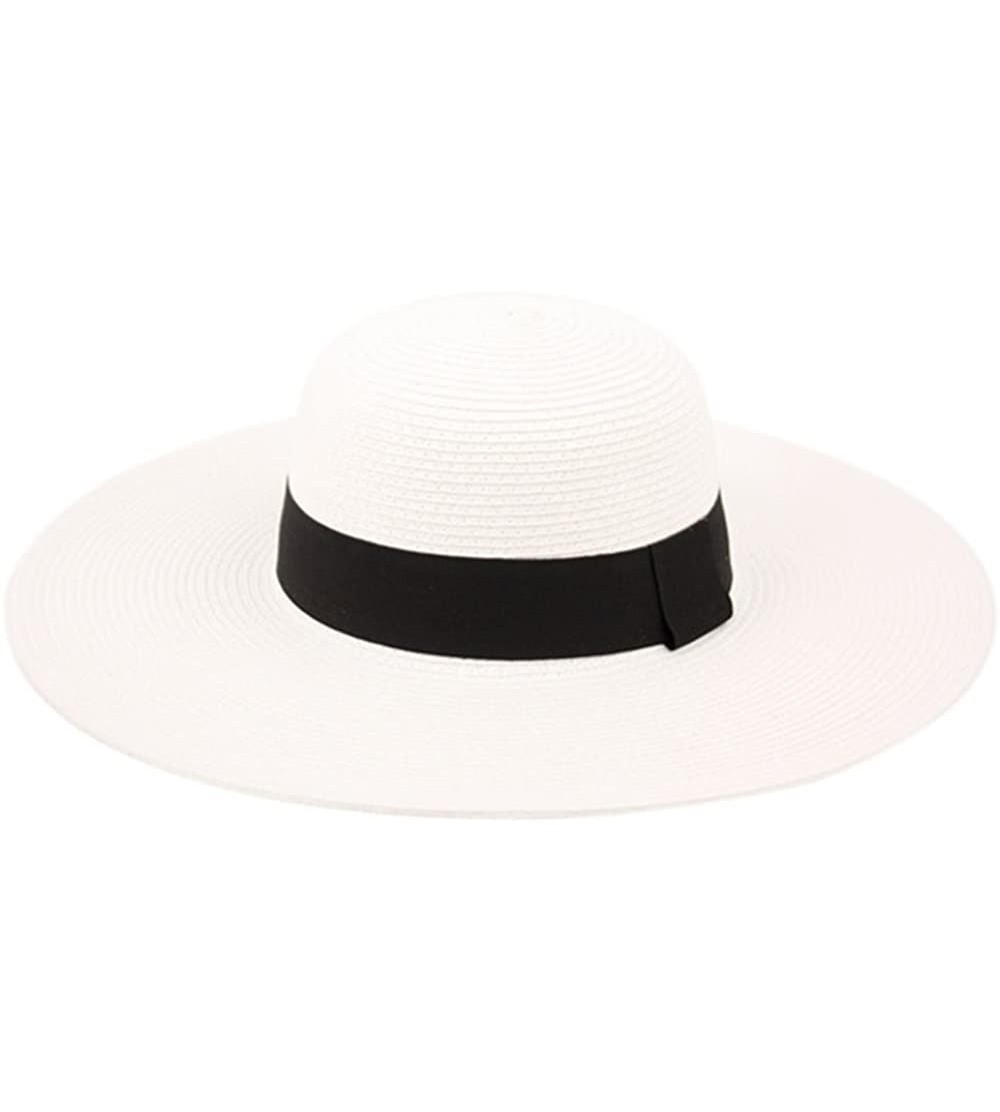 Sun Hats Womens UPF50 Foldable Summer Sun Beach Straw Hats Wide Brim with Adjustable Drawstring - White - C918DQ245QD $18.77