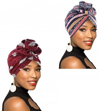 Skullies & Beanies 1Pack/2Packs Women Turban African Pattern Headwrap Beanie Pre-Tied Bonnet Chemo Cap Hair Loss Hat - C618W7...