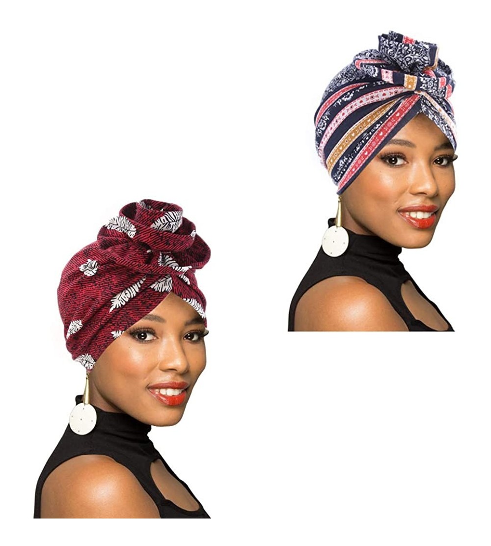 Skullies & Beanies 1Pack/2Packs Women Turban African Pattern Headwrap Beanie Pre-Tied Bonnet Chemo Cap Hair Loss Hat - C618W7...