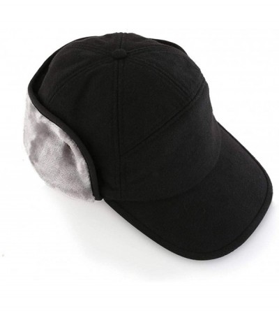 Baseball Caps Winter Hat with Brim Earflap Fitted Hat Faux Fur Baseball Cap for Men - Black - CO18ASTWYOG $16.80