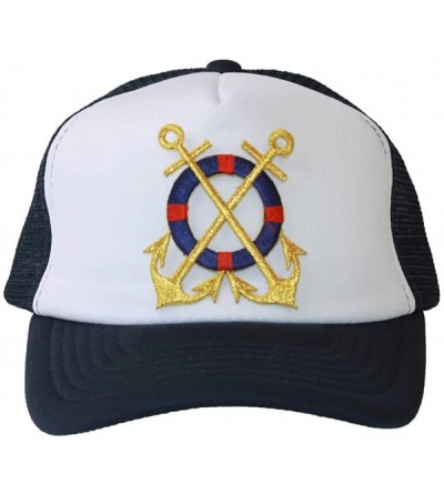 Baseball Caps Trucker Mesh Vent Snapback Hat- Gold Anchor 3D Patch Embroidery Navy Blue - CI11BXHV8RZ $17.82