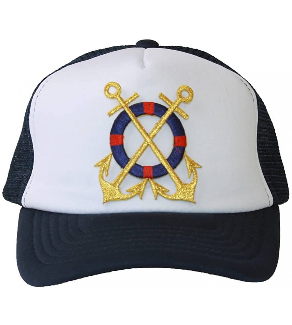 Baseball Caps Trucker Mesh Vent Snapback Hat- Gold Anchor 3D Patch Embroidery Navy Blue - CI11BXHV8RZ $10.45