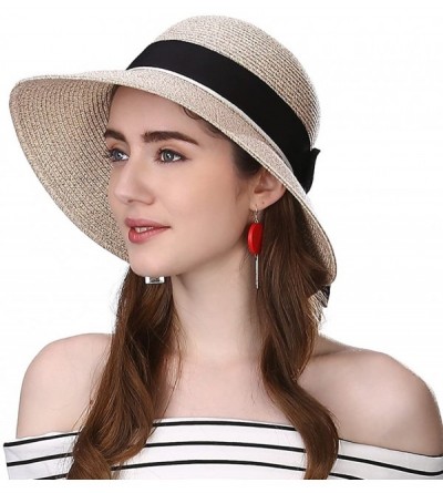 Bucket Hats Packable UPF Straw Sunhat Women Summer Beach Wide Brim Fedora Travel Hat 54-59CM - 89015_coffee - CR17XWL5WUS $23.41