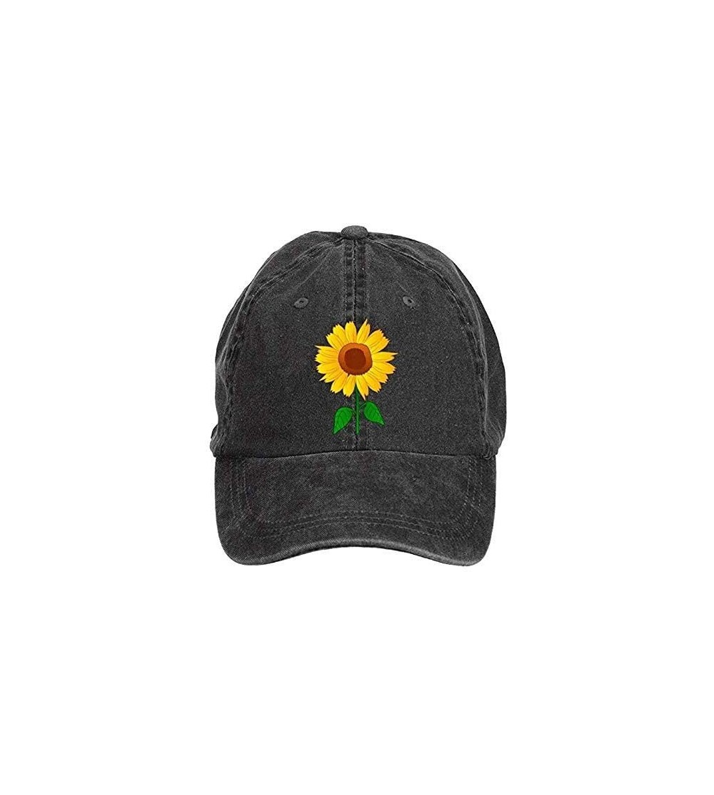 Baseball Caps Women's Cute Sunflower Baseball Cap Vintage Washed Adjustable Funny Hat - Sunflower - Black - C818ZEMQZYH $13.35