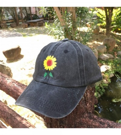 Baseball Caps Women's Cute Sunflower Baseball Cap Vintage Washed Adjustable Funny Hat - Sunflower - Black - C818ZEMQZYH $13.35