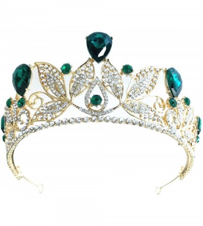 Headbands Baroque Drop Rhinestone Crystals Leaves Tiara Crown-5.5" Diameter(A1700) - Green - C81884IT6XC $44.50
