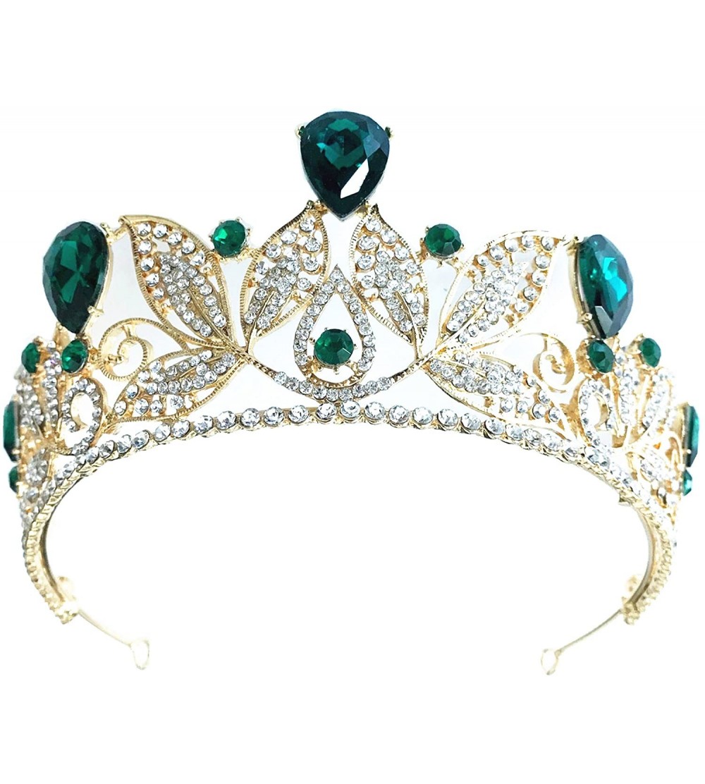 Headbands Baroque Drop Rhinestone Crystals Leaves Tiara Crown-5.5" Diameter(A1700) - Green - C81884IT6XC $26.82