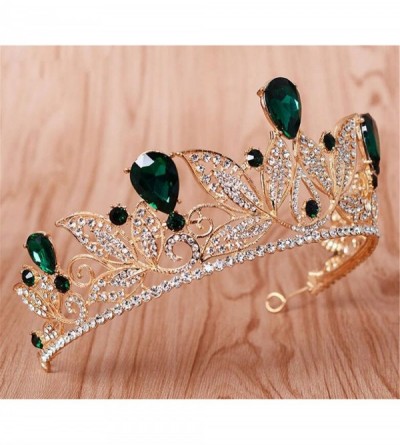 Headbands Baroque Drop Rhinestone Crystals Leaves Tiara Crown-5.5" Diameter(A1700) - Green - C81884IT6XC $26.82