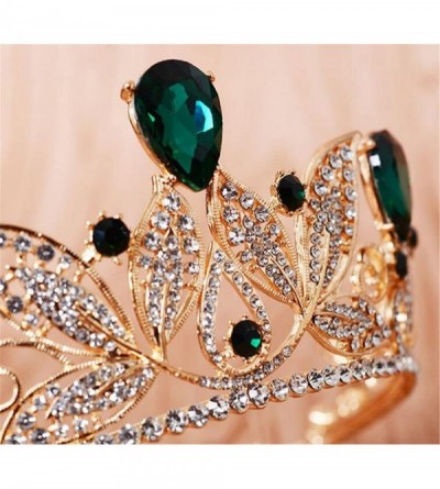 Headbands Baroque Drop Rhinestone Crystals Leaves Tiara Crown-5.5" Diameter(A1700) - Green - C81884IT6XC $26.82