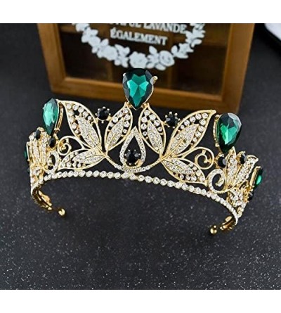 Headbands Baroque Drop Rhinestone Crystals Leaves Tiara Crown-5.5" Diameter(A1700) - Green - C81884IT6XC $26.82