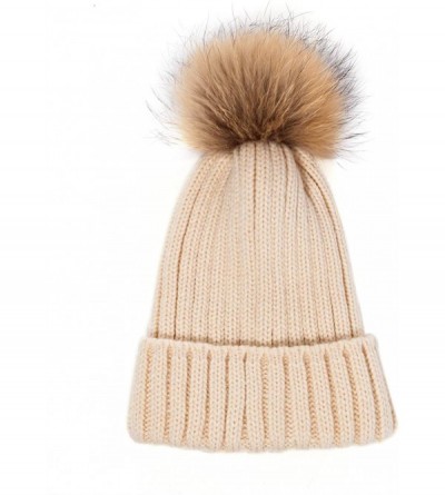 Skullies & Beanies Big Fur Pom Pom Hat - Winter Knit hat for Women Thick Warm Caps Skullies Beanies AH62 - Khaki 62 - CU189LQ...