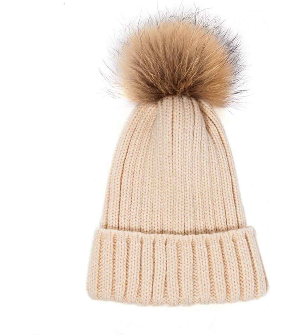 Skullies & Beanies Big Fur Pom Pom Hat - Winter Knit hat for Women Thick Warm Caps Skullies Beanies AH62 - Khaki 62 - CU189LQ...