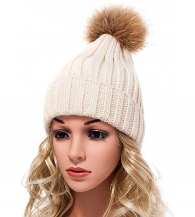 Skullies & Beanies Big Fur Pom Pom Hat - Winter Knit hat for Women Thick Warm Caps Skullies Beanies AH62 - Khaki 62 - CU189LQ...