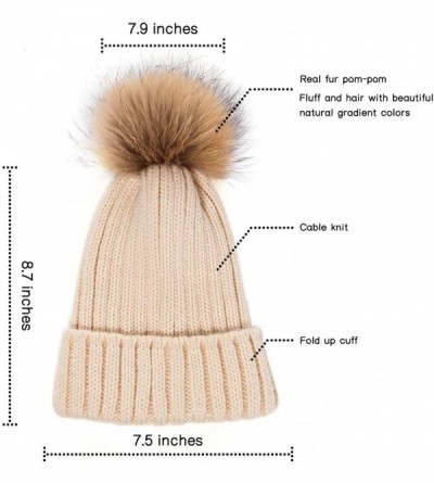 Skullies & Beanies Big Fur Pom Pom Hat - Winter Knit hat for Women Thick Warm Caps Skullies Beanies AH62 - Khaki 62 - CU189LQ...