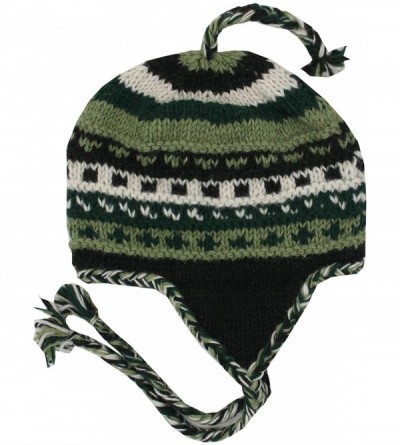 Skullies & Beanies Nepal Hand Knit Ear Flaps Beanie Ski Wool Hat & Glove Mitten Set - Green 2 - C712N106JLR $21.89