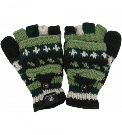 Skullies & Beanies Nepal Hand Knit Ear Flaps Beanie Ski Wool Hat & Glove Mitten Set - Green 2 - C712N106JLR $21.89