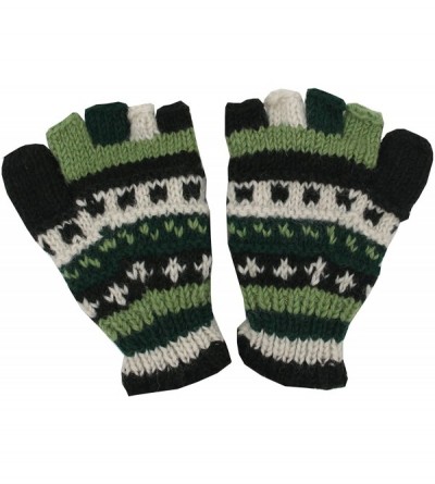 Skullies & Beanies Nepal Hand Knit Ear Flaps Beanie Ski Wool Hat & Glove Mitten Set - Green 2 - C712N106JLR $21.89