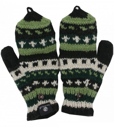 Skullies & Beanies Nepal Hand Knit Ear Flaps Beanie Ski Wool Hat & Glove Mitten Set - Green 2 - C712N106JLR $21.89