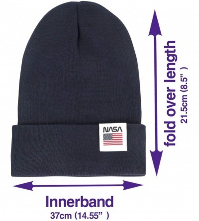 Skullies & Beanies NASA Logo Label 2-Way Soft Beanie Ribbed Knit Slouchy Cotton Hat - Navy - C21930N9ISZ $15.45