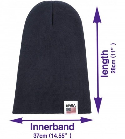 Skullies & Beanies NASA Logo Label 2-Way Soft Beanie Ribbed Knit Slouchy Cotton Hat - Navy - C21930N9ISZ $15.45