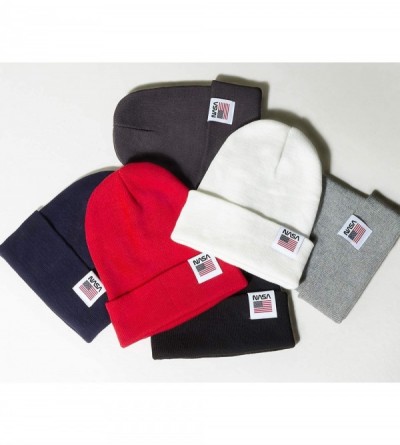 Skullies & Beanies NASA Logo Label 2-Way Soft Beanie Ribbed Knit Slouchy Cotton Hat - Navy - C21930N9ISZ $15.45