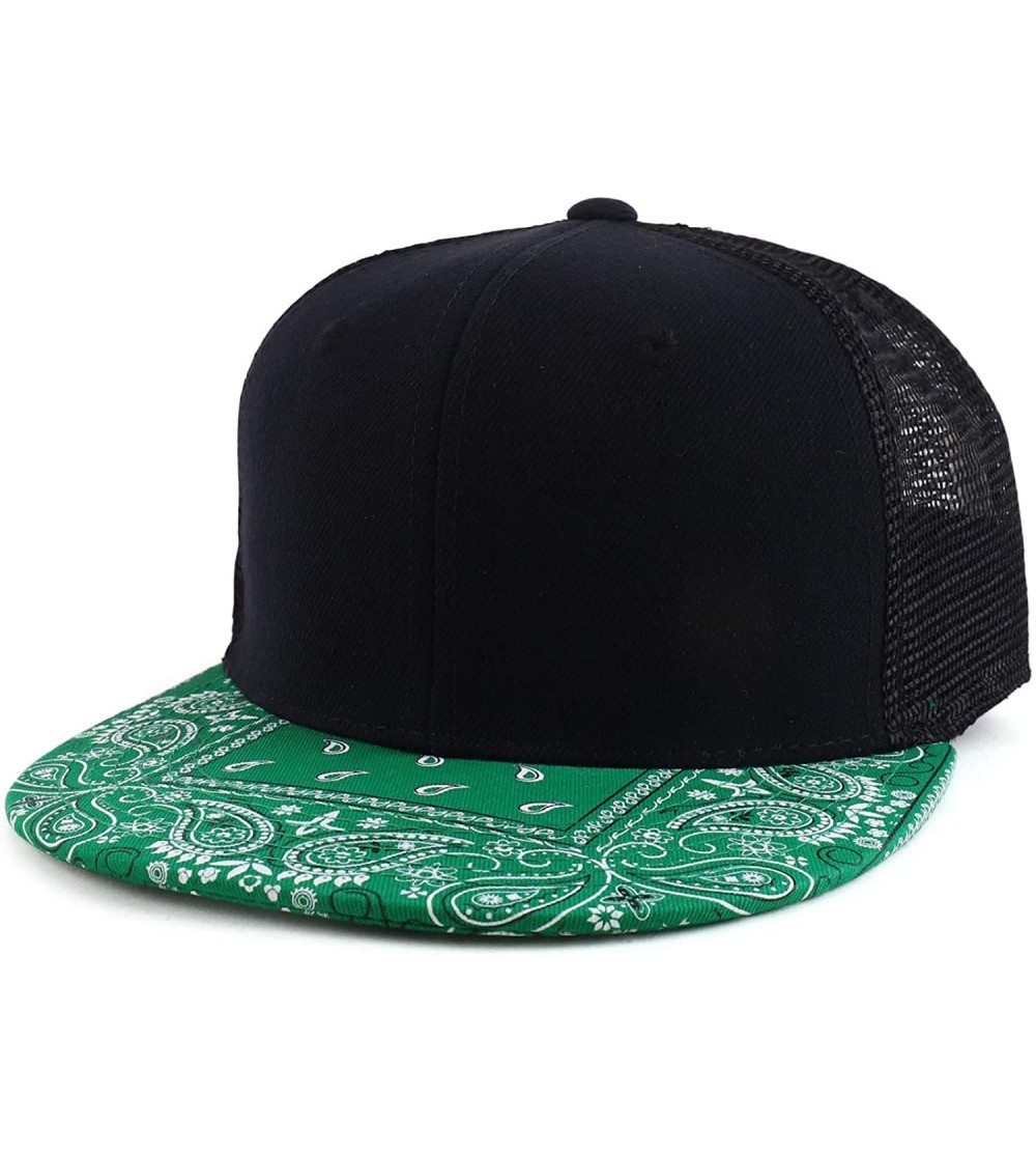 Baseball Caps Paisley Bandana Print Flat Bill Trucker Mesh Snapback Cap - Black Kelly - CC17YRGS0AG $20.52