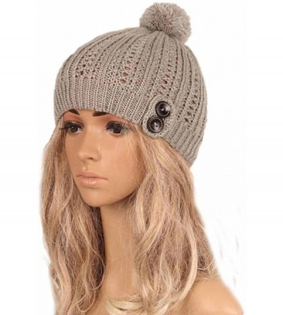 Skullies & Beanies Womens Hat Winter- Women Winter Pom Pom Buttons Hand Knit Slouchy Beanie Hat Skully Cap - Gray - CO188A354...