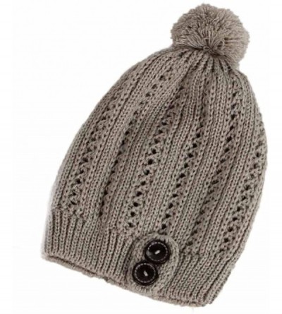 Skullies & Beanies Womens Hat Winter- Women Winter Pom Pom Buttons Hand Knit Slouchy Beanie Hat Skully Cap - Gray - CO188A354...