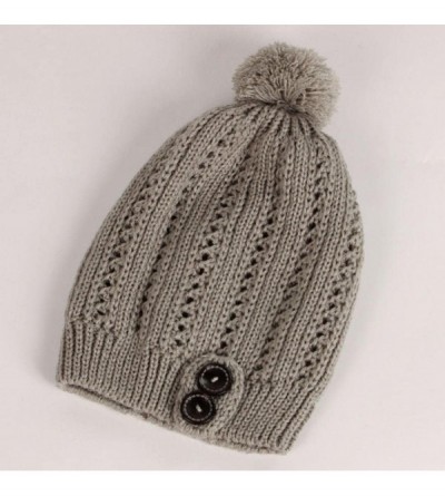 Skullies & Beanies Womens Hat Winter- Women Winter Pom Pom Buttons Hand Knit Slouchy Beanie Hat Skully Cap - Gray - CO188A354...
