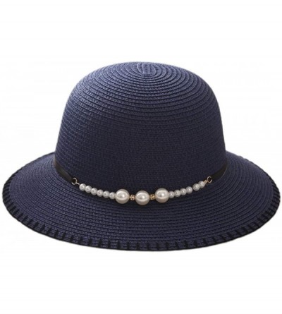 Sun Hats Cute Girls Sunhat Straw Hat Tea Party Hat Set with Purse - Navy Blue 1 - CZ193TNW9IM $17.81