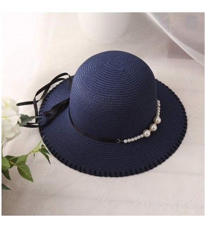 Sun Hats Cute Girls Sunhat Straw Hat Tea Party Hat Set with Purse - Navy Blue 1 - CZ193TNW9IM $17.81