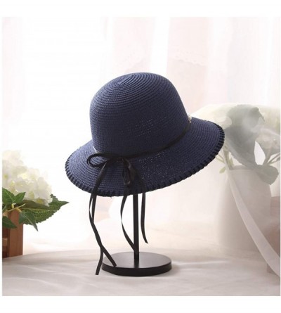 Sun Hats Cute Girls Sunhat Straw Hat Tea Party Hat Set with Purse - Navy Blue 1 - CZ193TNW9IM $17.81