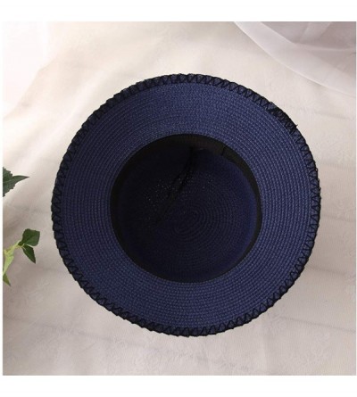 Sun Hats Cute Girls Sunhat Straw Hat Tea Party Hat Set with Purse - Navy Blue 1 - CZ193TNW9IM $17.81