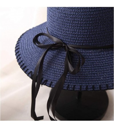 Sun Hats Cute Girls Sunhat Straw Hat Tea Party Hat Set with Purse - Navy Blue 1 - CZ193TNW9IM $17.81