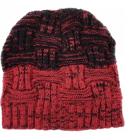 Skullies & Beanies Men's Warm Winter Skully Hat Stretchable Wool Blend Thick Knit Cuff Beanie Cap with Lining - Black Red Two...