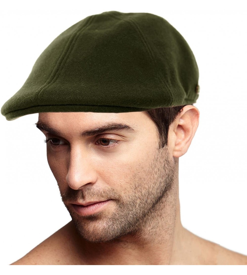 Newsboy Caps Men's Winter 100% Wool Duckbills Warm Solid Ivy Driver Cabby Cap Hat - Olive - CU1865EHO45 $11.79