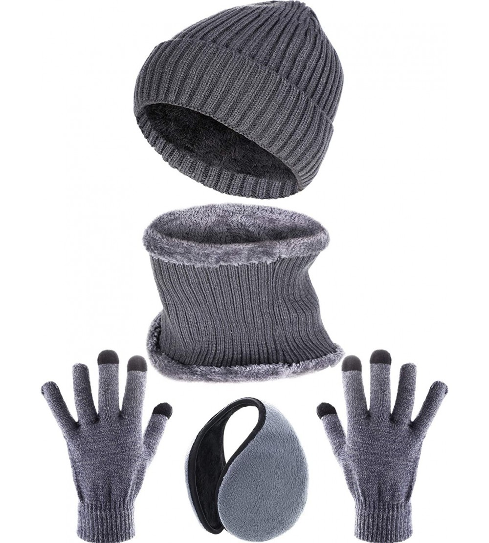 Skullies & Beanies 4 Pieces Ski Warm Set Includes Winter Hat Scarf Warmer Gloves Winter Outdoor Earmuffs for Adults Kids (Set...