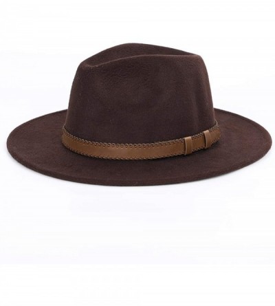 Fedoras Women Men Wide Brim Fedora hat Wool Pork Pie Flat Top Hat Vintage Felt hat Gambler Hat - Coffee - CM18QC48ZIL $46.75