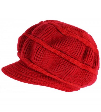 Skullies & Beanies Women's Winter Warm Hat Crochet Slouchy Beanie Knitted Caps with Visor - B-red - CT18HK2CKDL $11.61