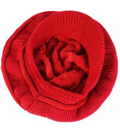 Skullies & Beanies Women's Winter Warm Hat Crochet Slouchy Beanie Knitted Caps with Visor - B-red - CT18HK2CKDL $11.61